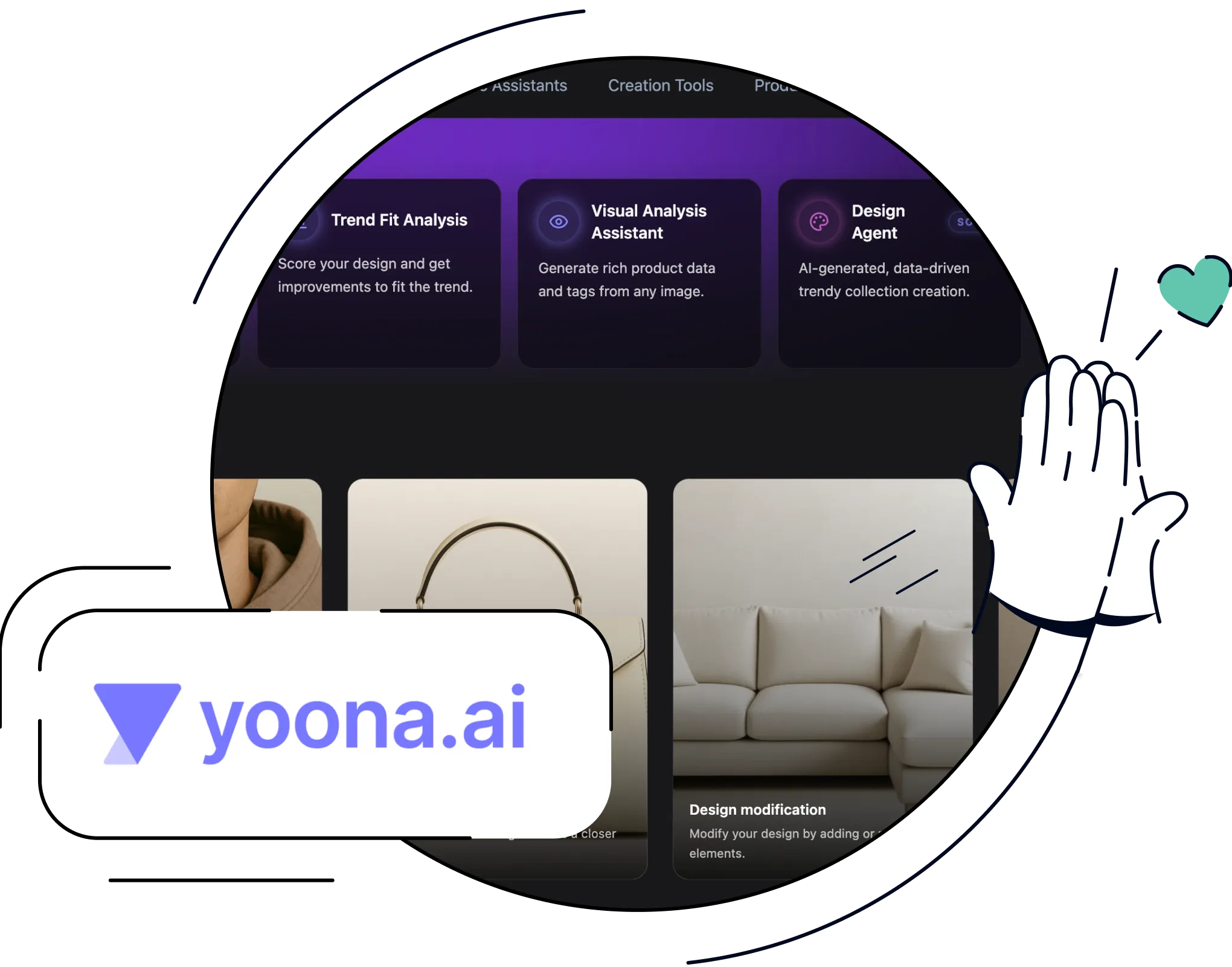 Kombination aus dem yoona.ai-Logo und einem Ausschnitt aus der yoona.ai-Software-Oberfläche.